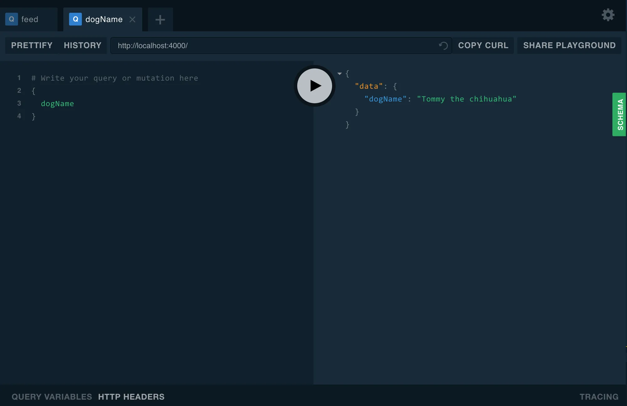 GraphQL Playground at http://localhost:4000