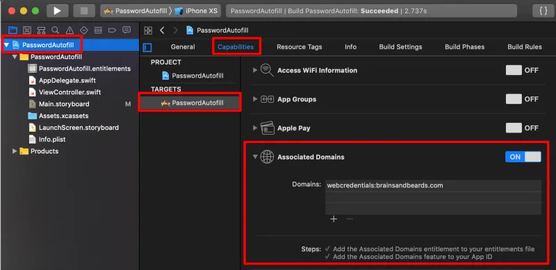 Associated Domains setting in Xcode
